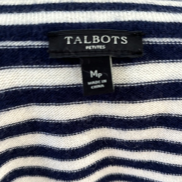 SIZE MP TALBOTS NAVY & WHITE STRIPED V-NECK CARDIGAN - Picture 3 of 4